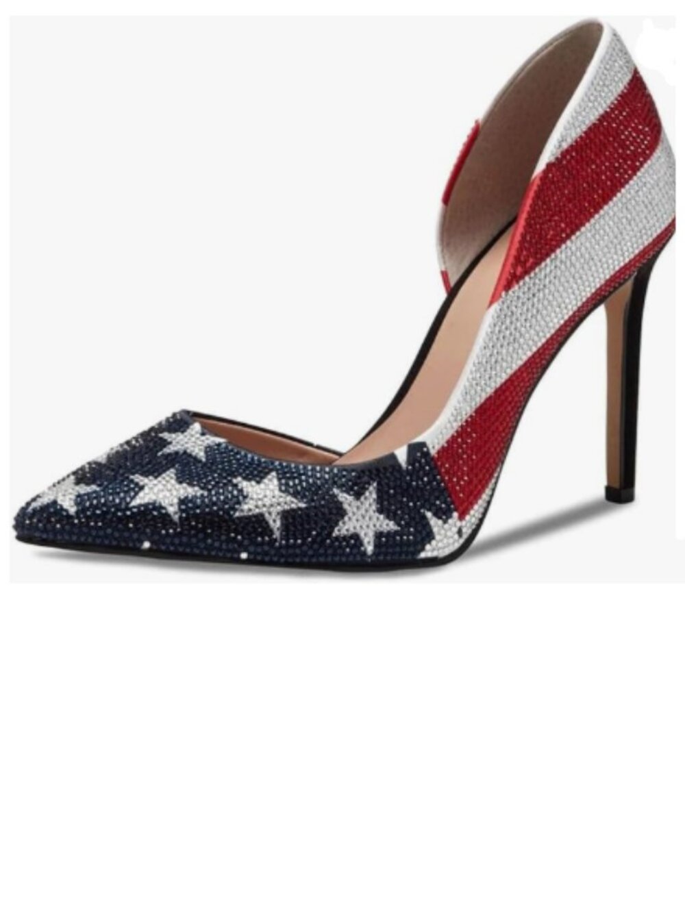Maiyang National Flag Studded Rhinestones Pointed Toe D'Orsay Pumps Slip on Shoe